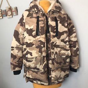MISSFOFO ESLN Down Brown Cream Tan Camouflage Coat Sz Small S Hunting Women Men